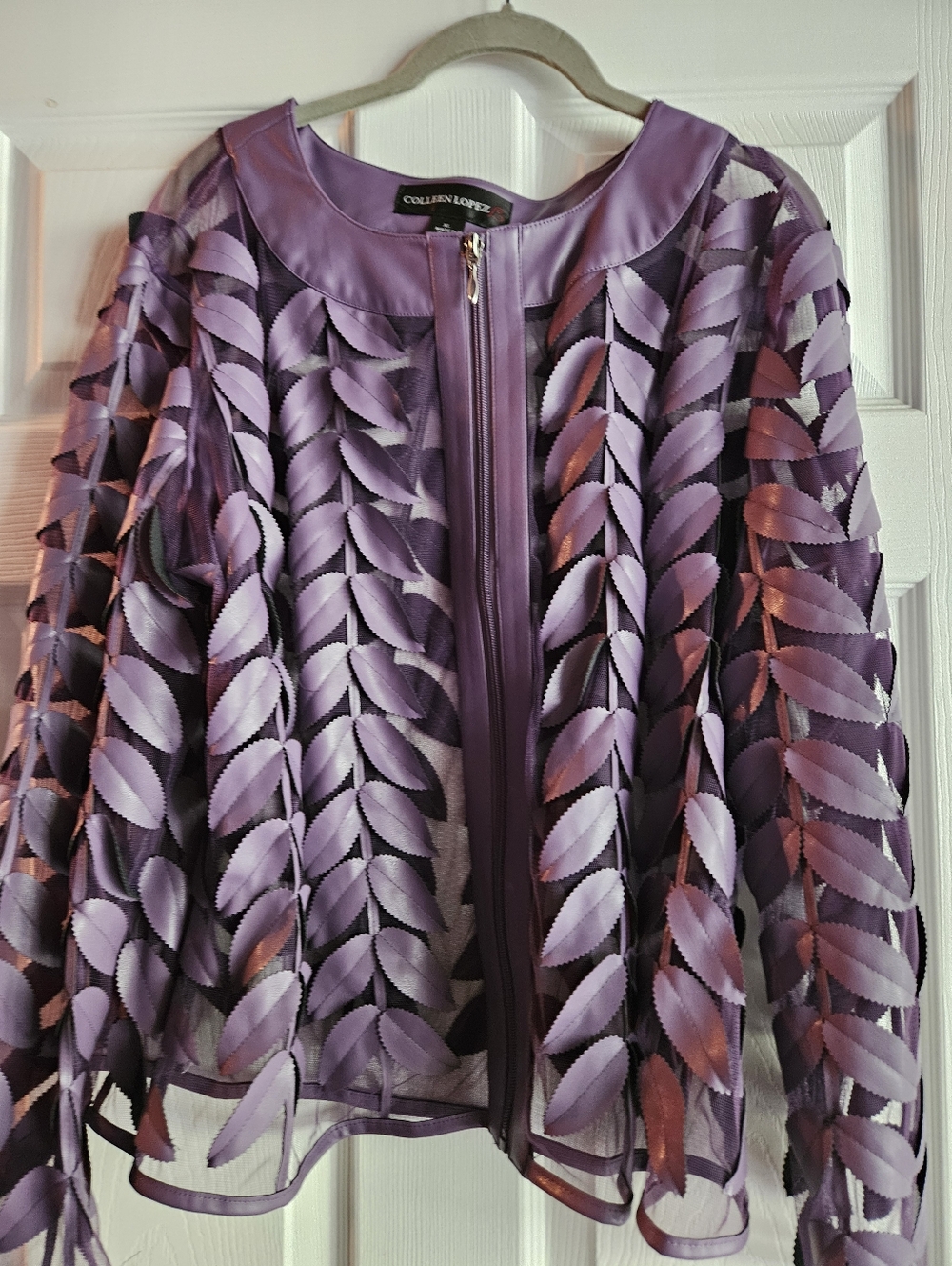 Colleen Lopez Lavender Leaf Appliqué Mesh Jacket Xl